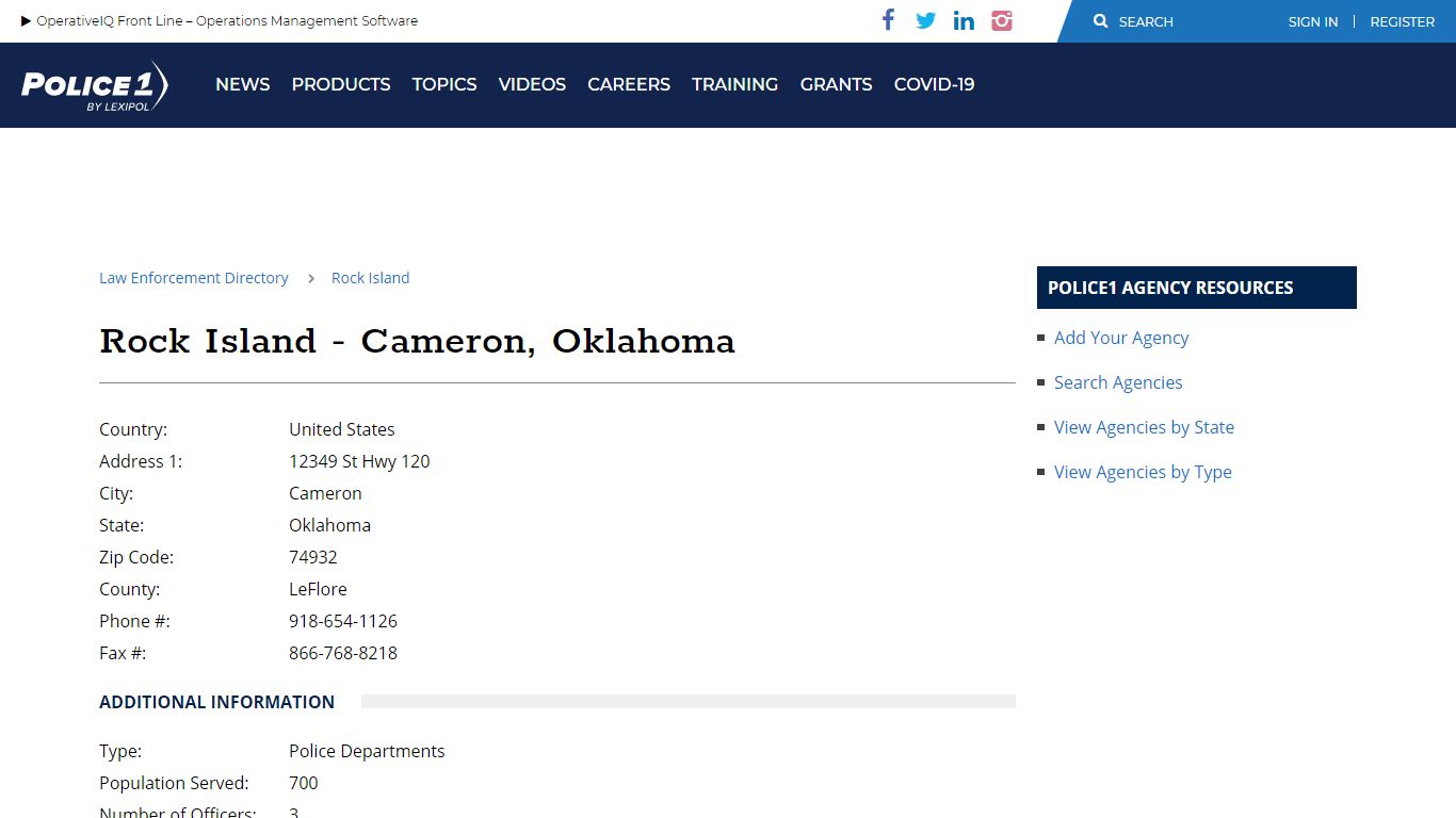 Rock Island - Cameron, Oklahoma - Police1